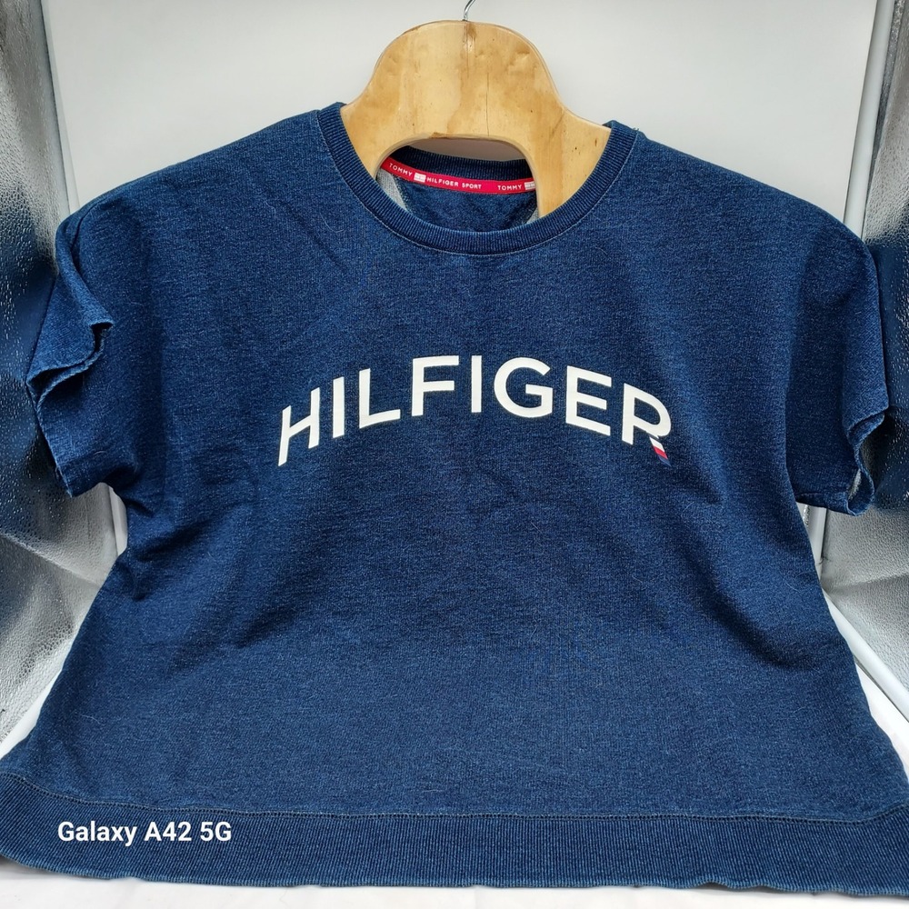Tommy Hilfiger Sport Womens XL Short Sleeve Sweatshirt Navy Blue Logo‎ Pullover